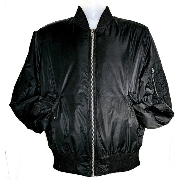 Pacsun Bomber Jacket Satin Mens Size M Full Zip Elastic Waist Lined Black VGC! - Picture 1 of 11